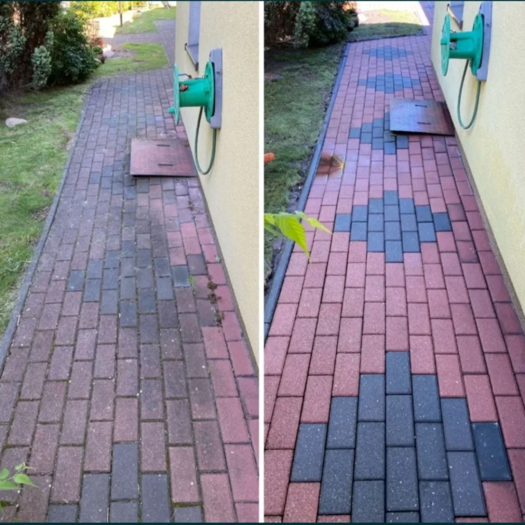 Vergleich vor und nach der professionellen Pflasterstein Reinigung