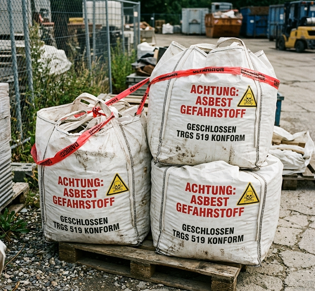 Sicher verschlossene Big-Bags für die fachgerechte Asbestentsorgung in Krefeld durch RUTEK Service.
